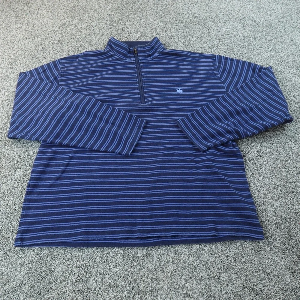 Brooks Brothers Sweater Mens XL Blue Striped‎ 1/4 Zip Mock Neck Pullover Preppy